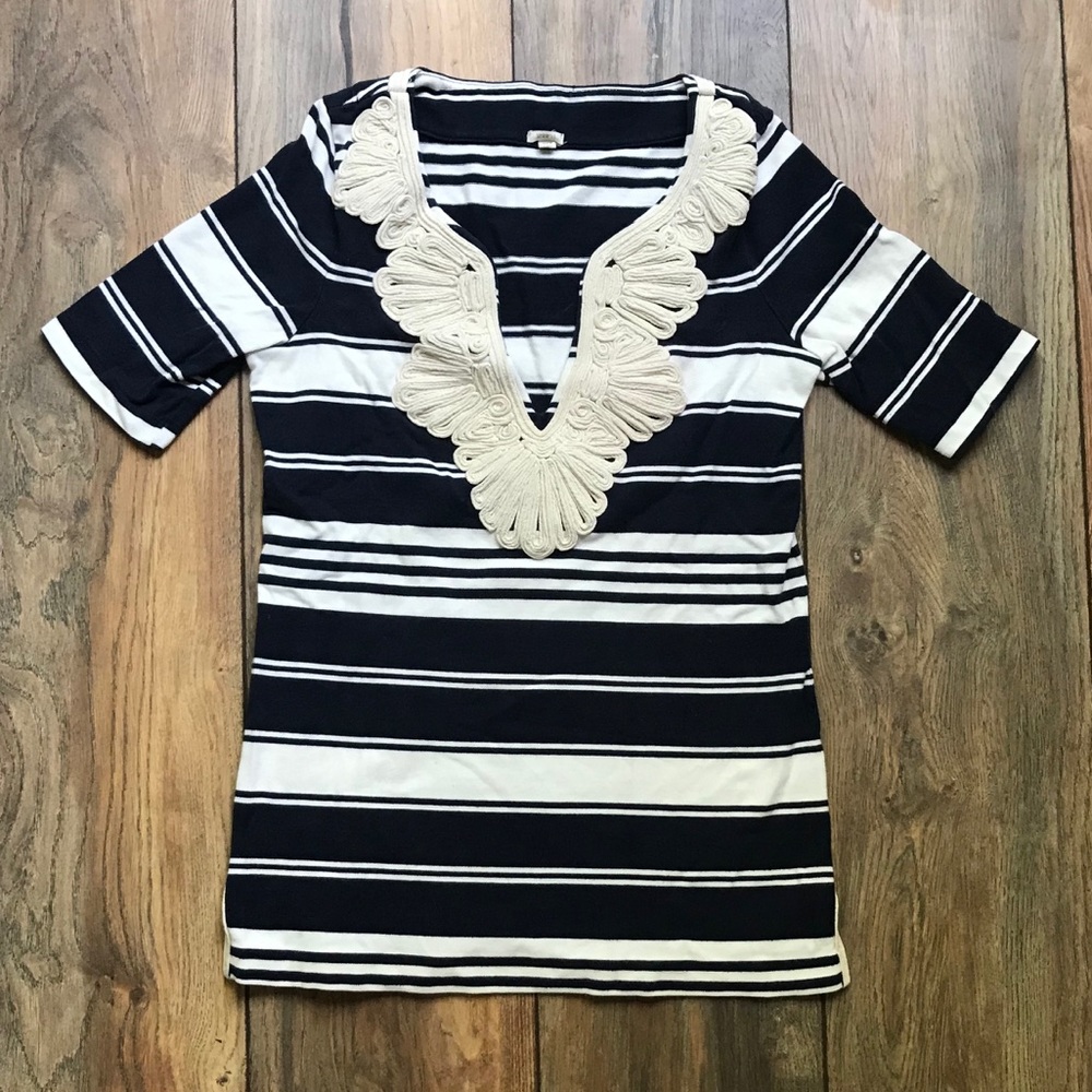 COPY - J.crew navy and white striped top with embroidery